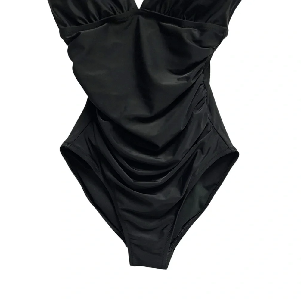 J.Crew V-neck ruched one-piece swimsuit in black size S NWT